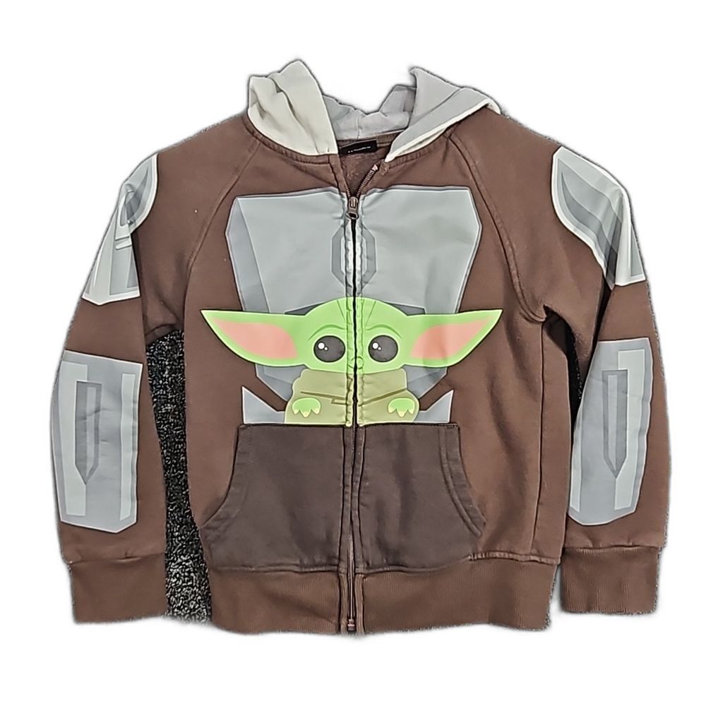 Star Wars Baby Yoda Kids Size Small 5/6 Brown Hoodie Sweatshirt Full Zipper
